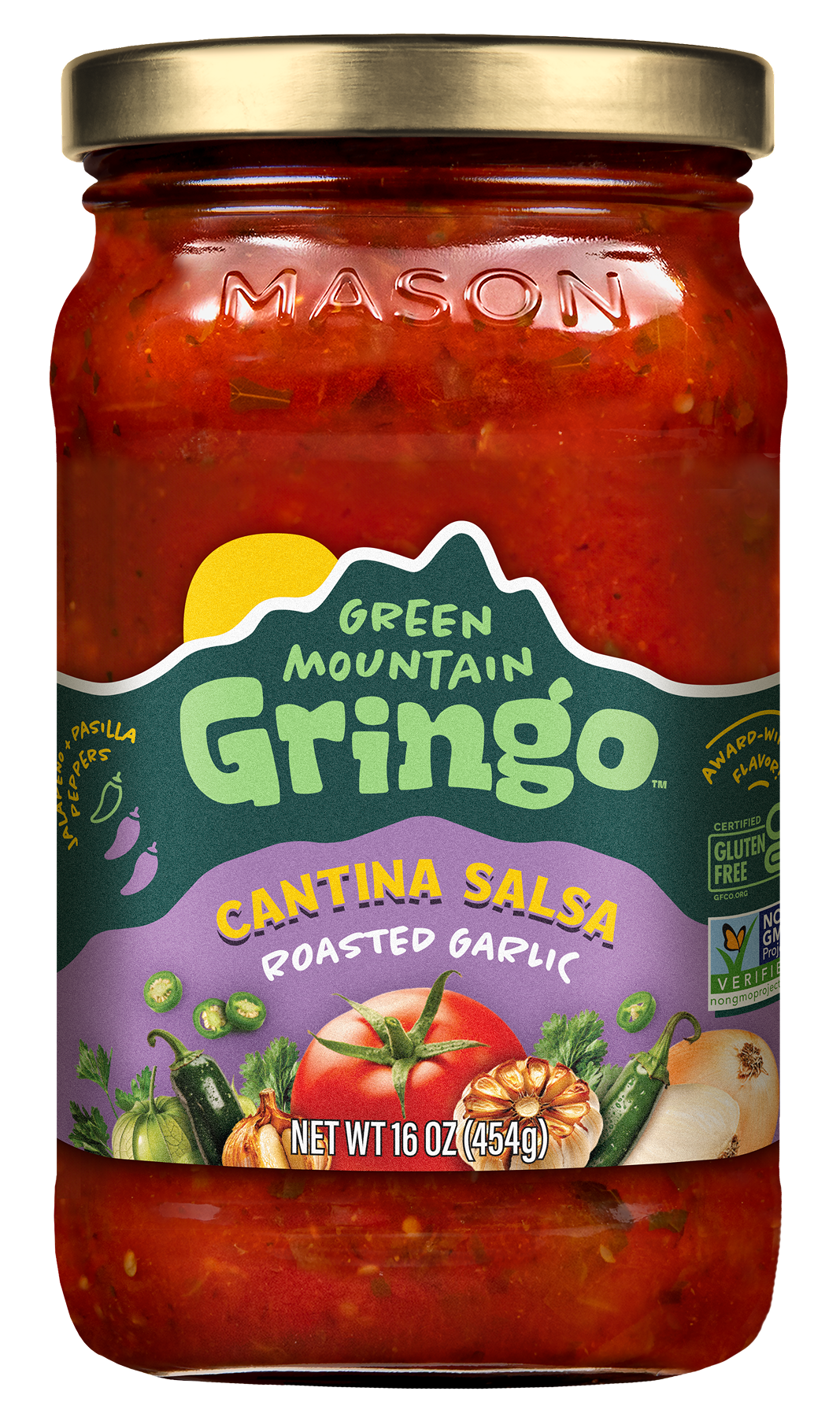Green Mountain Gringo Roasted Garlic Cantina Salsa jar